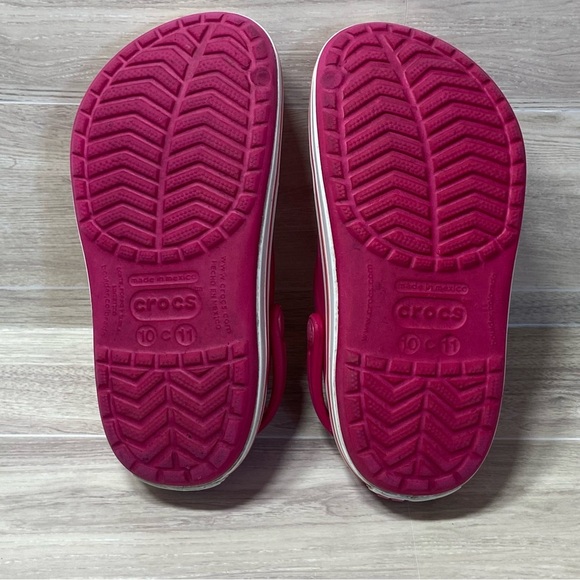CROCS / Girls Pink Classic Clog Shoes with Flamingo Jibbitz Size C10/11 - Picture 6 of 7